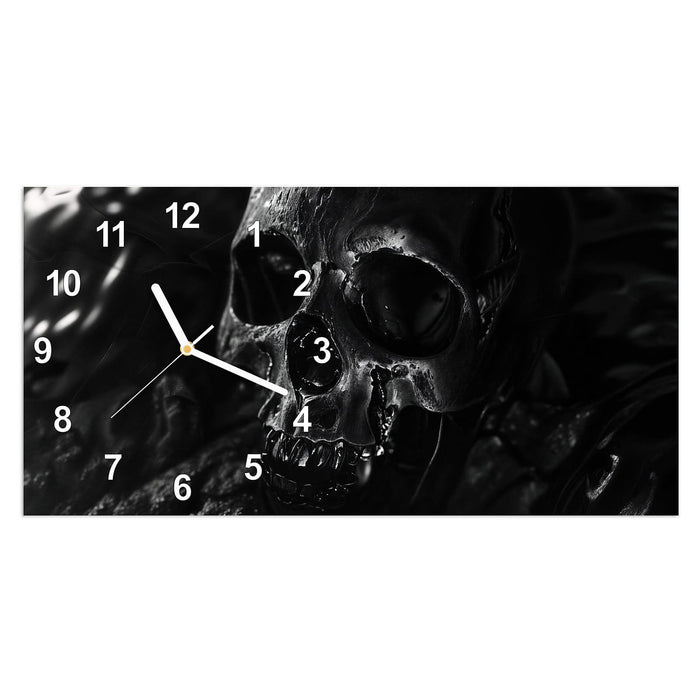 Wanduhr Schädelaufnahme aus Glas – Querformat 60 × 30 cm mit Ziffernblatt Modern