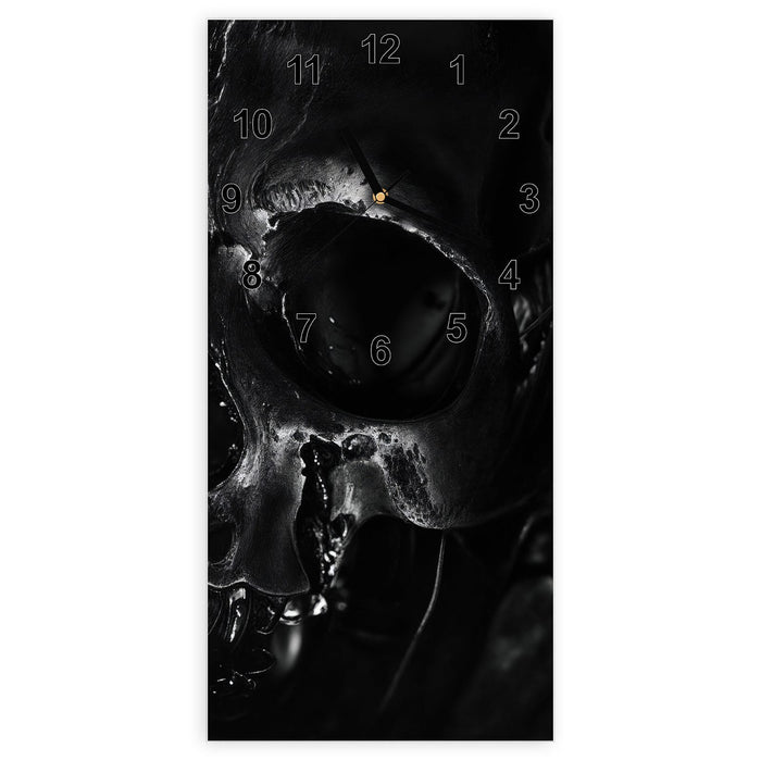 Wanduhr Schädelaufnahme aus Glas – Hochformat 30 × 60 cm mit Ziffernblatt Modern