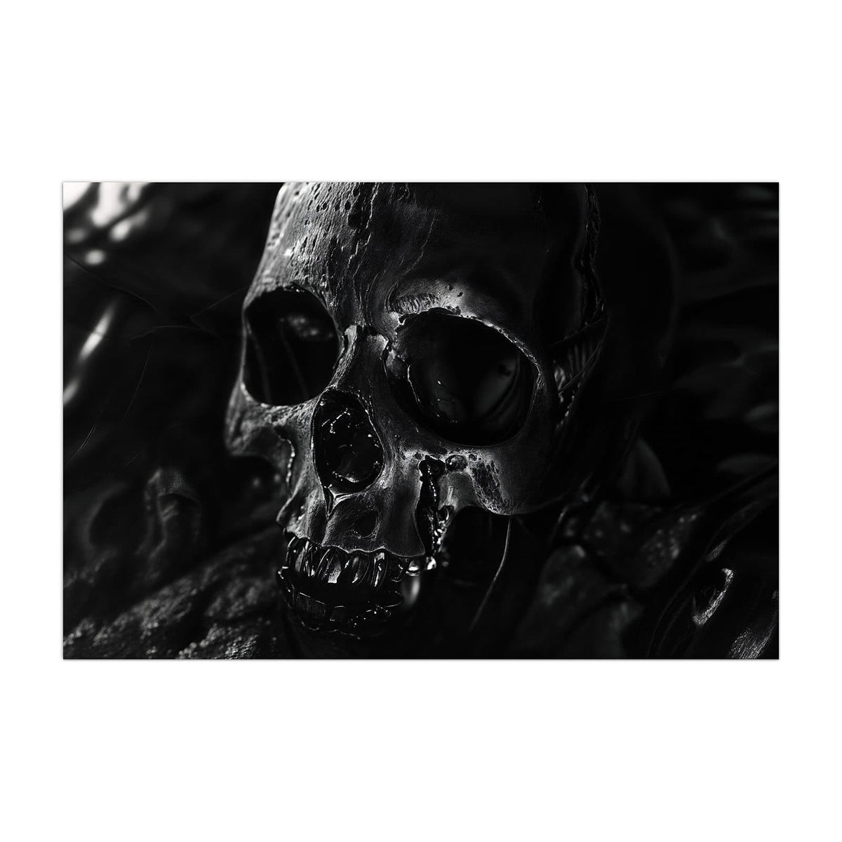 Küchenrückwand aus Glas Dunkler Totenkopf im Hochformat, Motiv bildfüllend von vorn