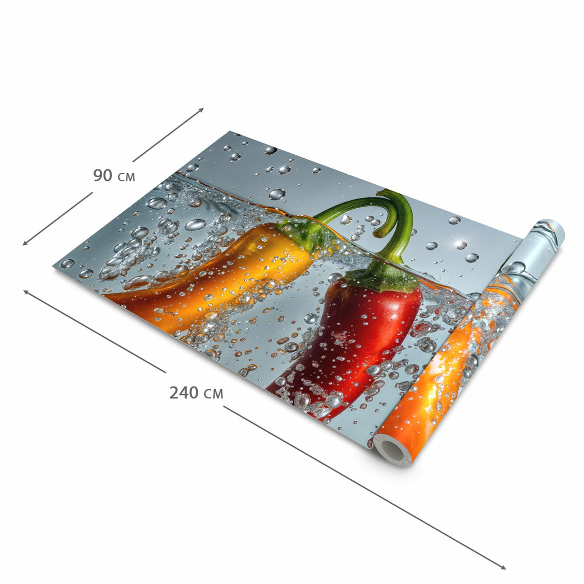 Langlebiger Küchenläufer mit Motiv In Wasser Paprika in der Grösse 90x240 cm