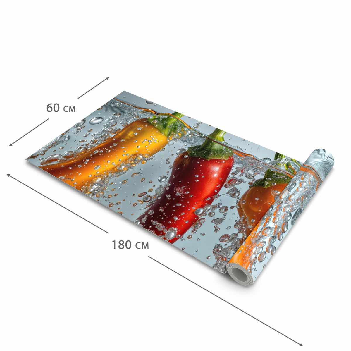 Langlebiger dünner Küchenteppich mit Motiv In Wasser Paprika in der Grösse 90x240 cm