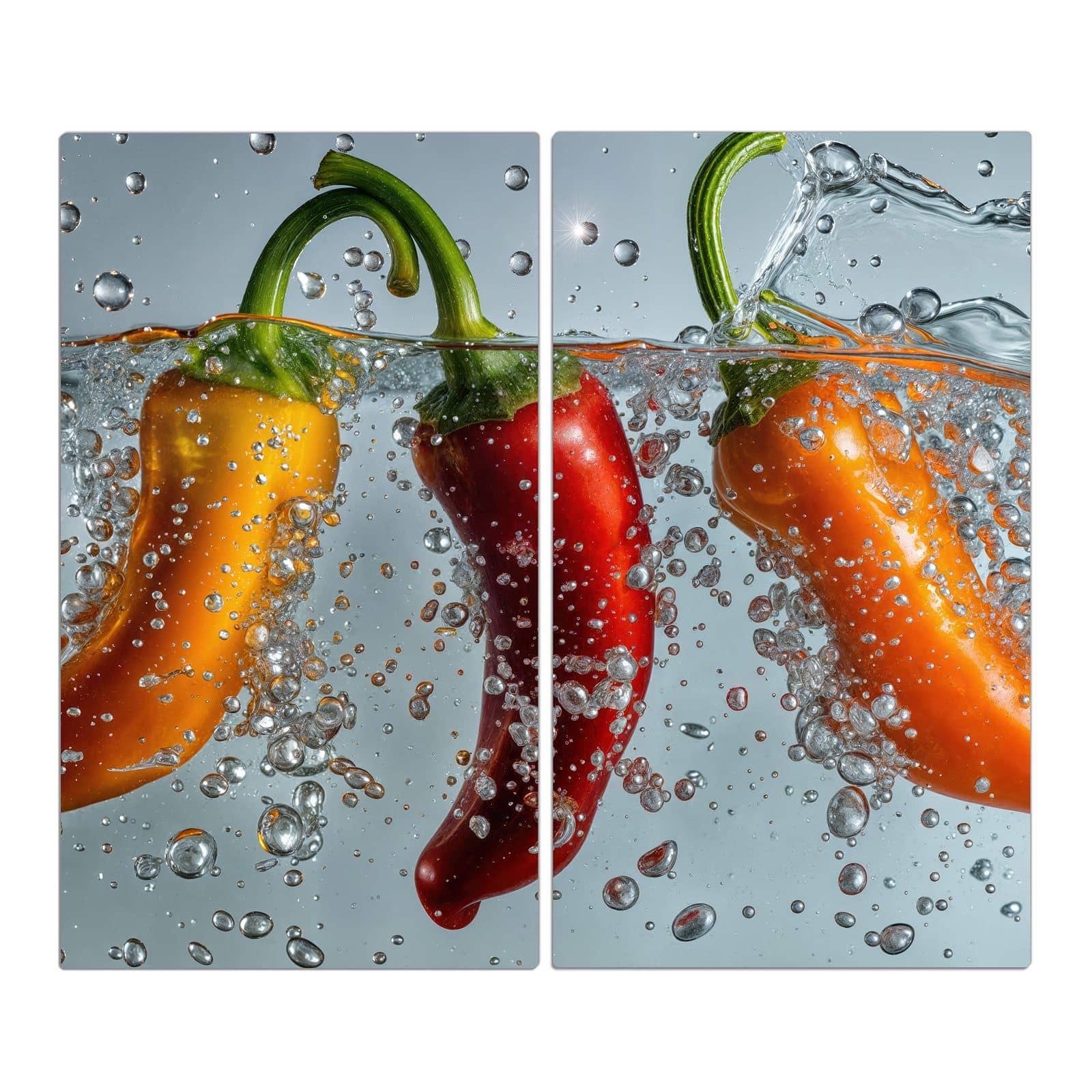 2-teilige Abdeckung für Herdplatten mit Spritzige Paprika-Motiv in der Frontansicht