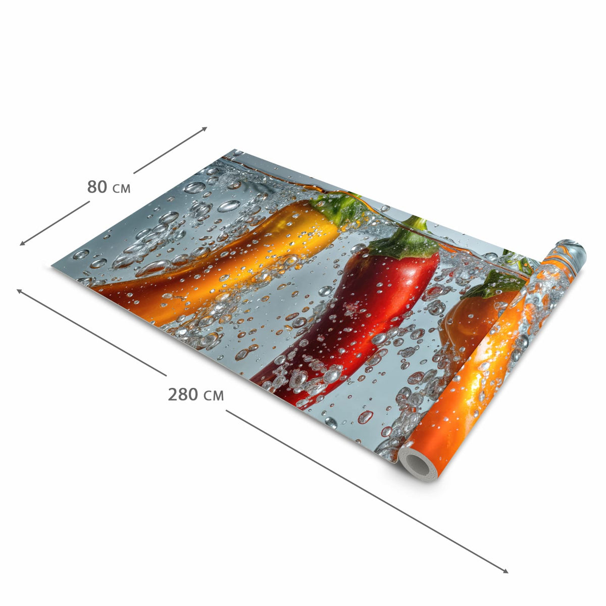 Hygienischer Bodenläufer Teppich mit Motiv In Wasser Paprika in der Grösse 90x240 cm