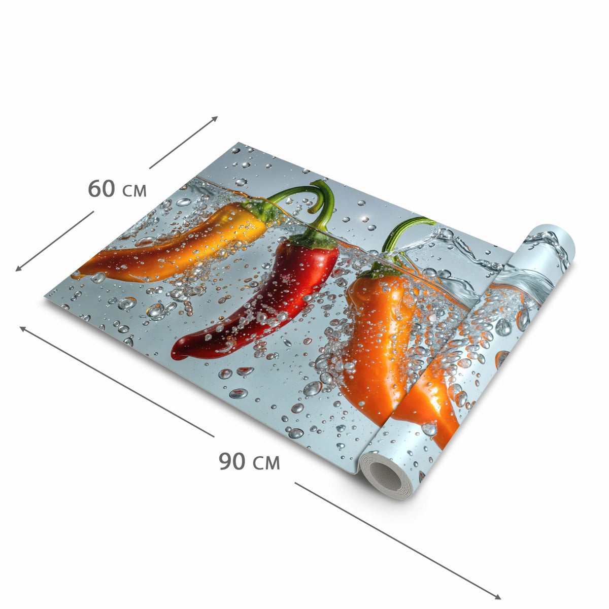 Rutschfester waschbarer Teppich Esstisch mit Motiv In Wasser Paprika in der Grösse 90x240 cm