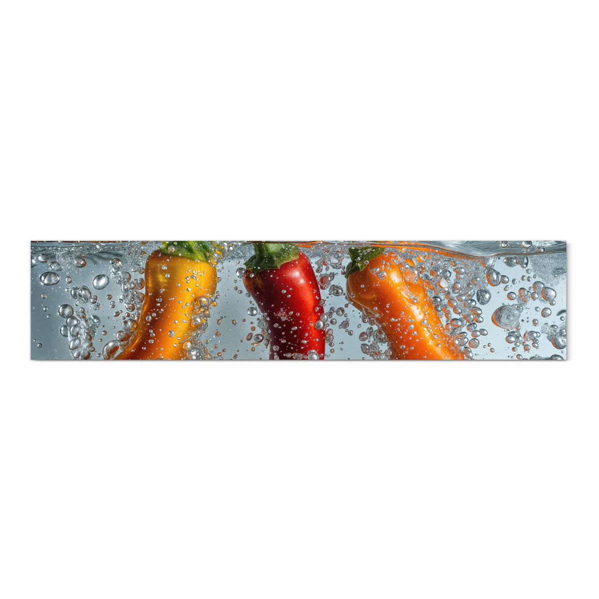 Küchenteppich waschbar mit Motiv In Wasser Paprika in Frontansicht für mehr Trittkomfort
