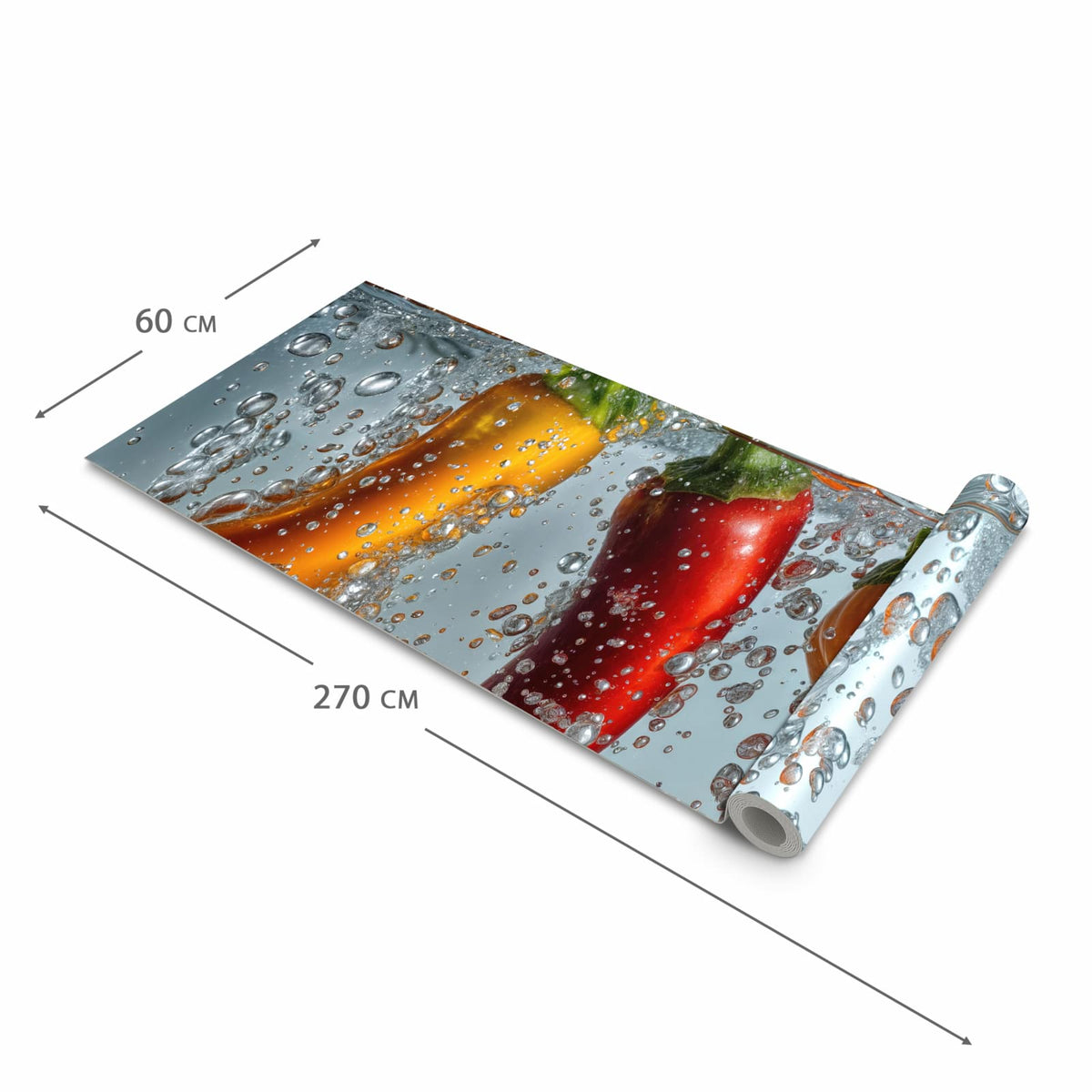 Pflegeleichter waschbarer Küchenteppich mit Motiv In Wasser Paprika in der Grösse 90x240 cm