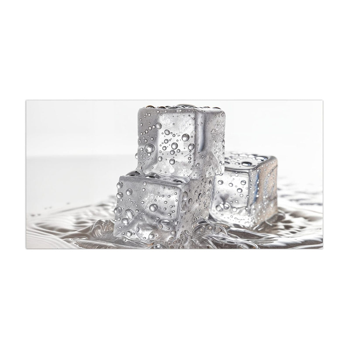 Küchenrückwand aus Glas Drei Eiswürfel im Hochformat, Motiv bildfüllend von vorn