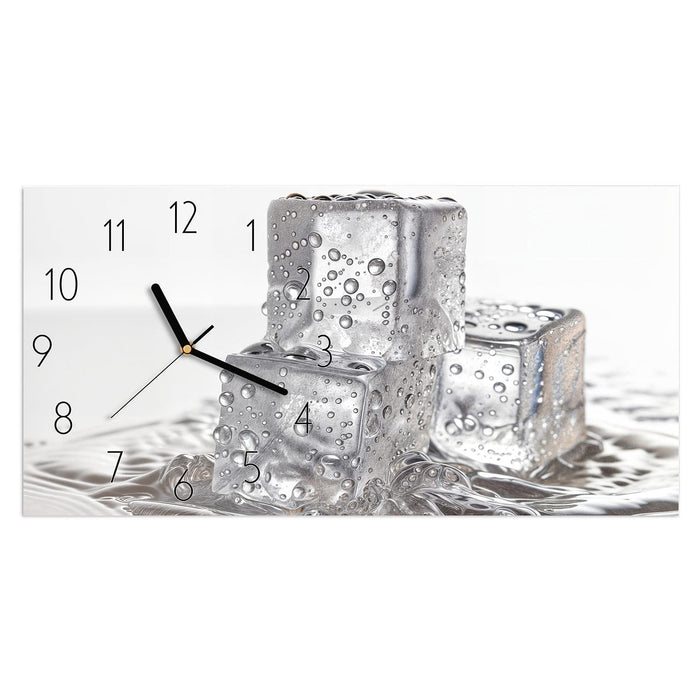 Wanduhr Eiswuerfel aus Glas – Querformat 60 × 30 cm mit Ziffernblatt Elegant