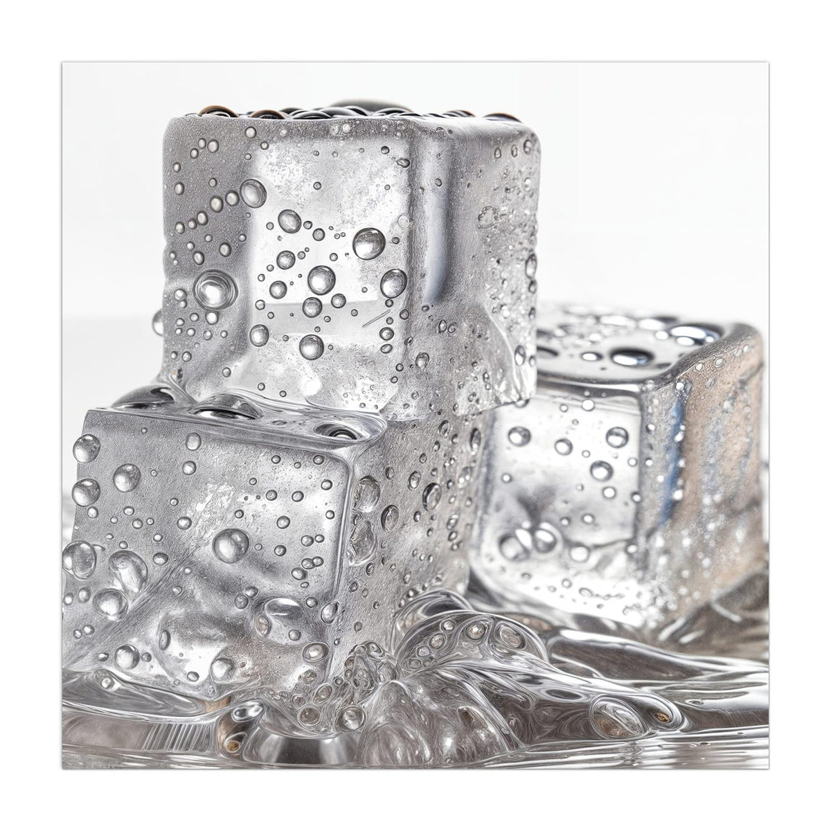 Küchenrückwand aus Glas Drei Eiswürfel im quadratischen Format, Motiv bildfüllend von vorn