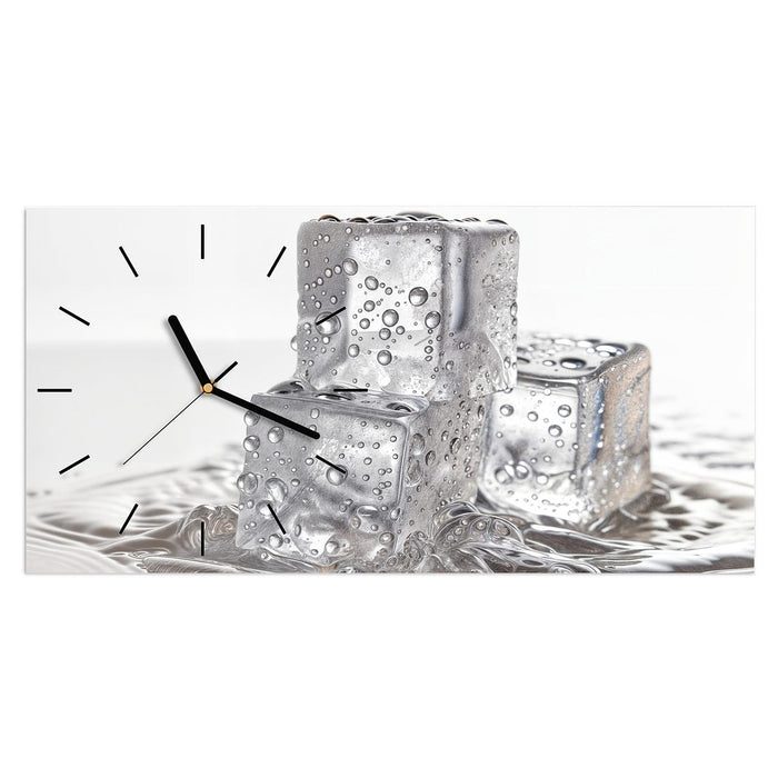 Wanduhr Eiswuerfel aus Glas – Querformat 60 × 30 cm mit Ziffernblatt Linie