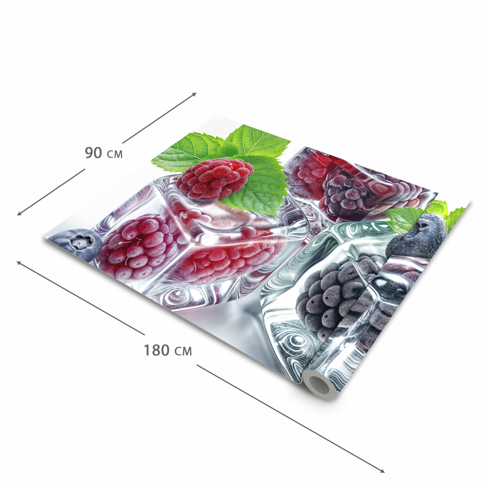 Wasserabweisender waschbarer Küchenläufer mit Motiv Eiswürfel Beerenmix in der Grösse 90x240 cm