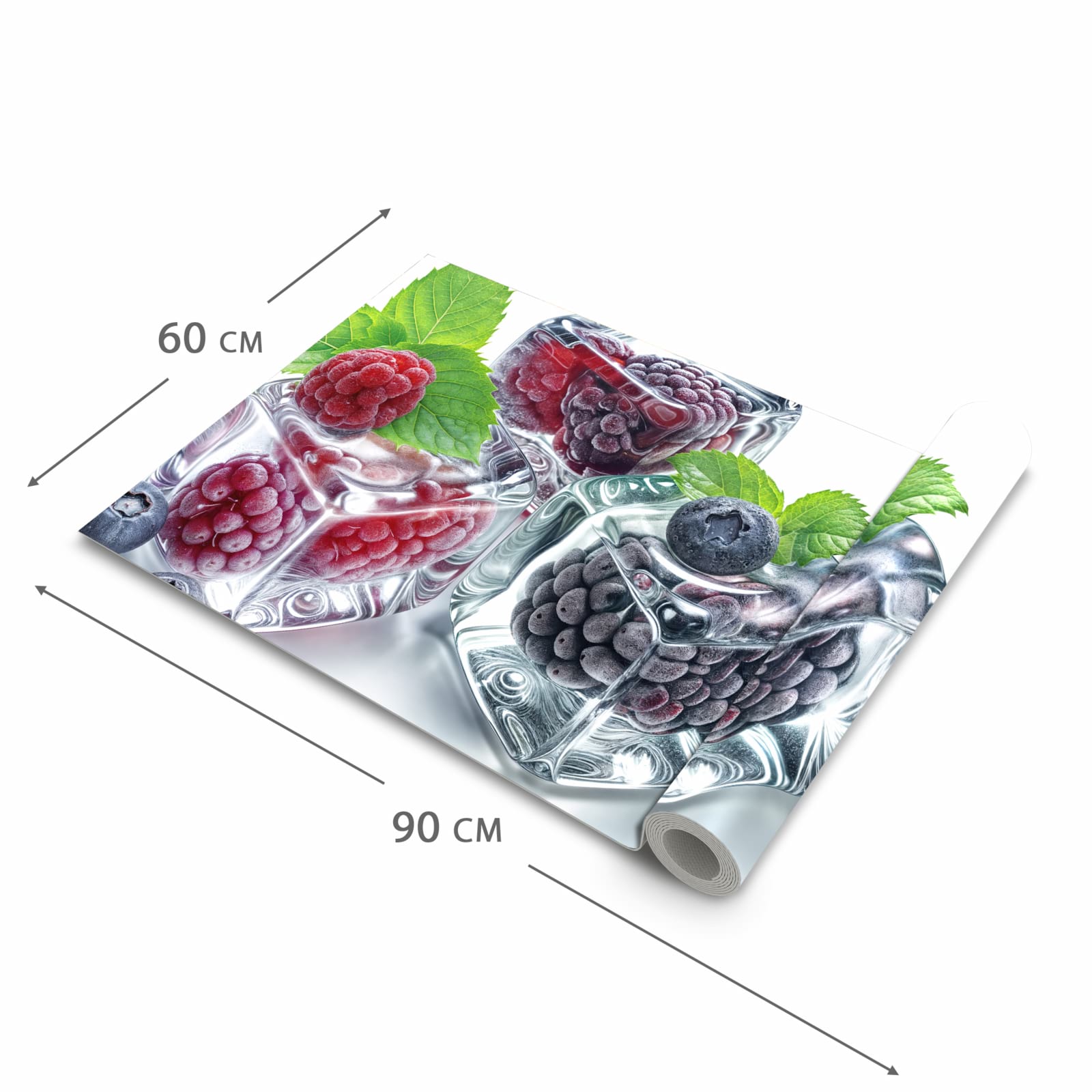 Zeitsparender waschbarer Küchenteppich mit Motiv Eiswürfel Beerenmix in der Grösse 90x180 cm