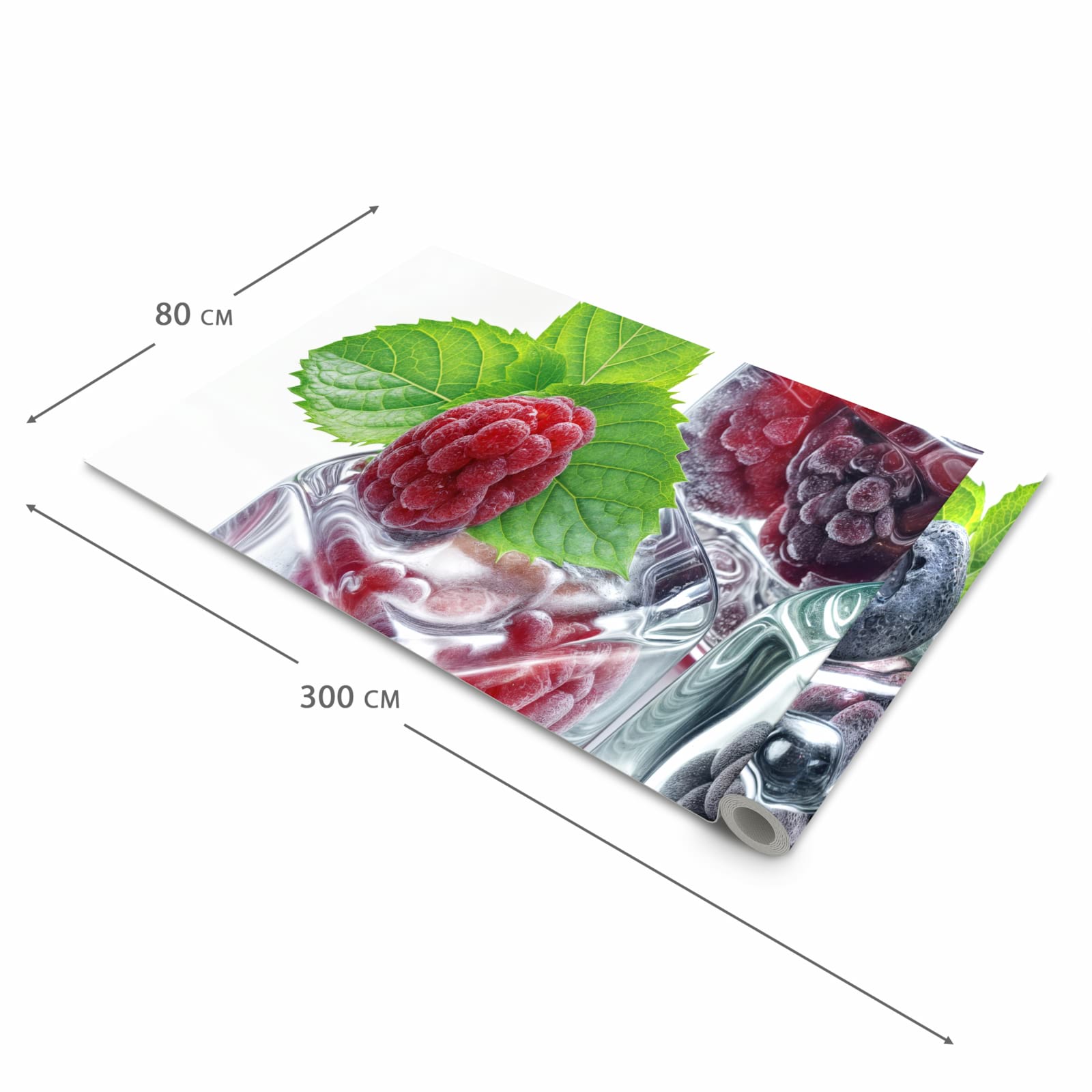 Waschbarer Küchenläufer mit Motiv Eiswürfel Beerenmix in der Grösse 90x240 cm für Trittkomfort