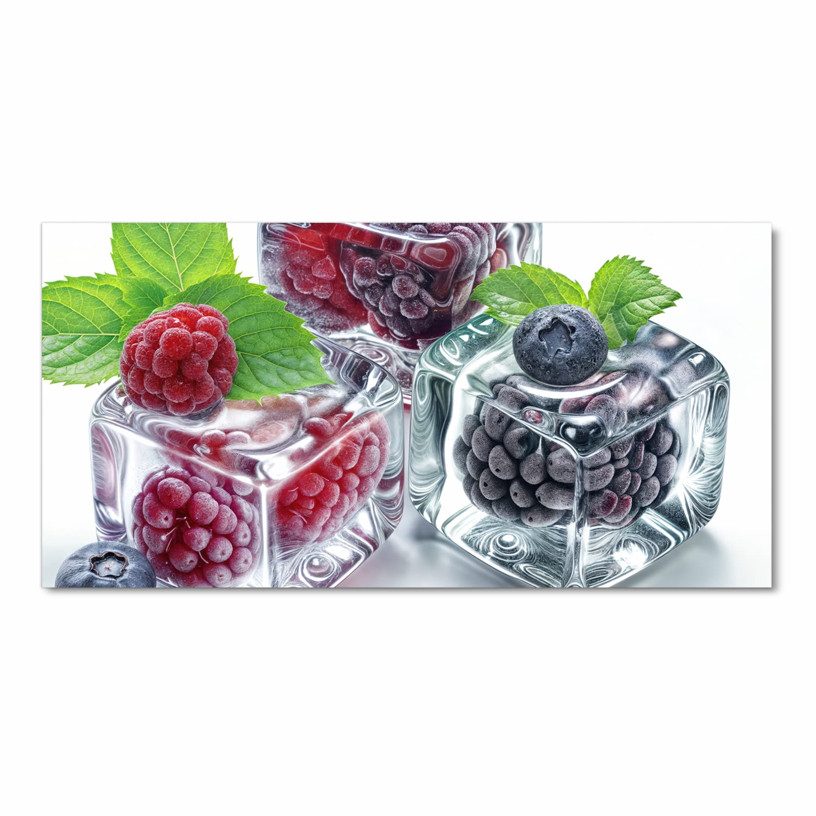 Strapazierfähiger Teppichläufer für die Küche mit Motiv Eiswürfel Beerenmix in Frontansicht