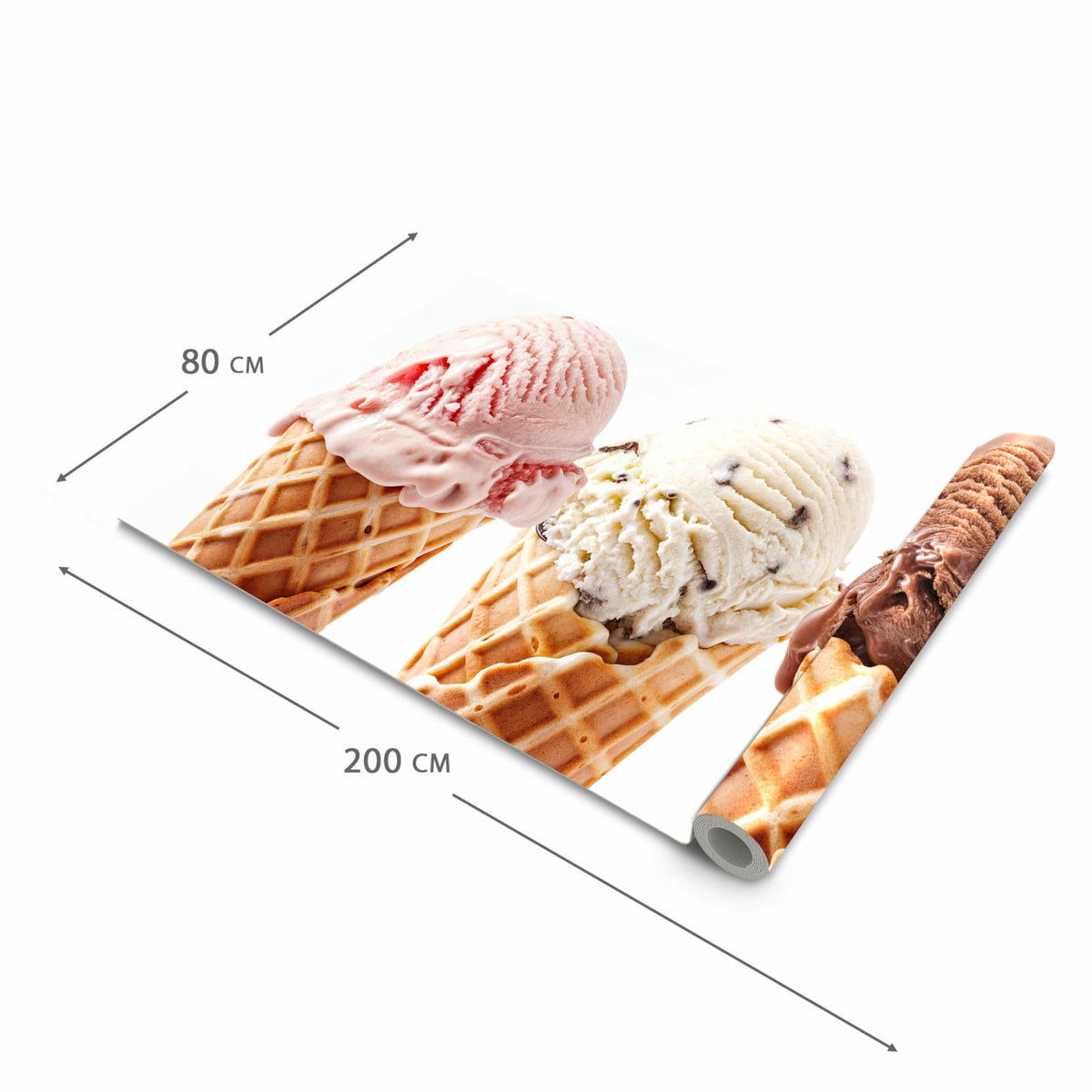 Hygienischer Küchenteppich mit Motiv Leckeres Eiscreme Trio in der Grösse 90x180 cm