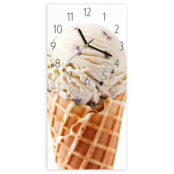 Wanduhr Leckeres Eiscreme Trio aus Glas – Hochformat 30 × 60 cm mit Ziffernblatt Elegant