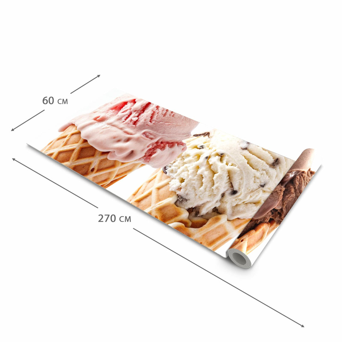 Rutschfester abwaschbarer Küchenläufer mit Motiv Leckeres Eiscreme Trio in der Größe 90x180 cm