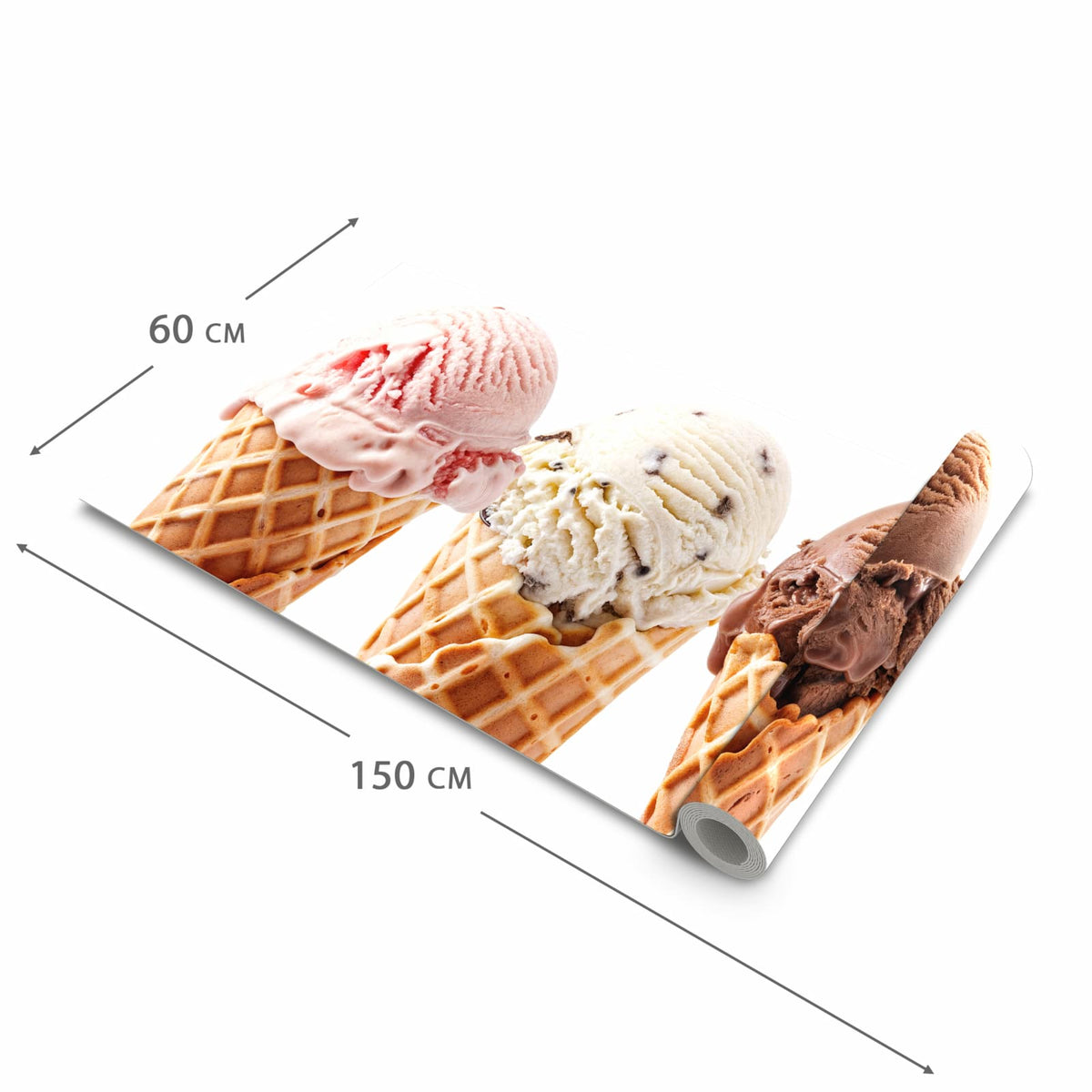 Flacher Küchenläufer nach Maß mit Motiv Leckeres Eiscreme Trio in der Größe 90x180 cm