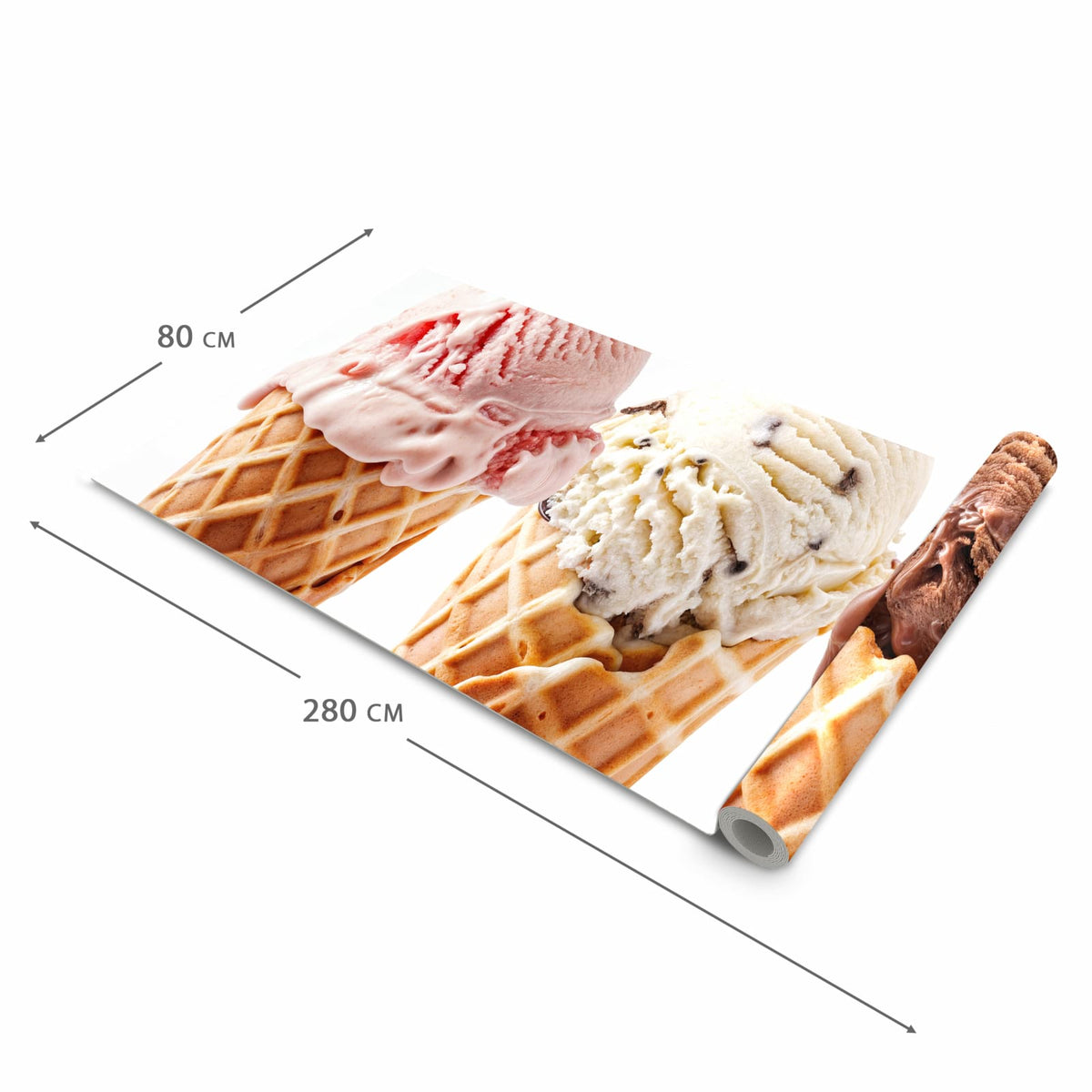 Waschbarer Küchenteppich mit Motiv Leckeres Eiscreme Trio in der Grösse 90x180 cm