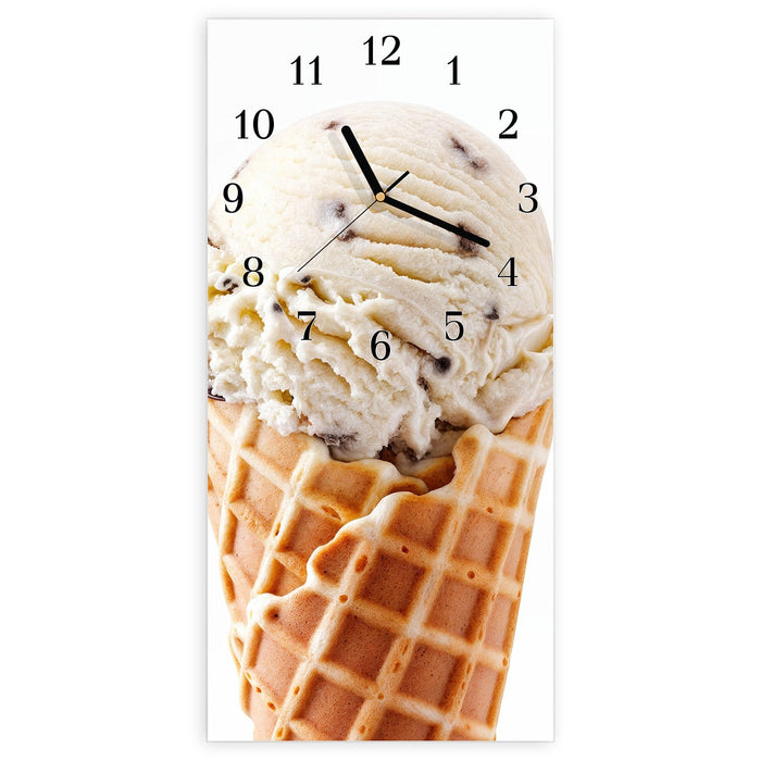 Wanduhr Leckeres Eiscreme Trio aus Glas – Hochformat 30 × 60 cm mit Ziffernblatt Klassisch