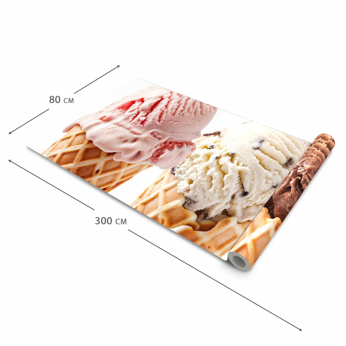 Langlebiger Teppich für die Küche mit Motiv Leckeres Eiscreme Trio in der Grösse 90x180 cm