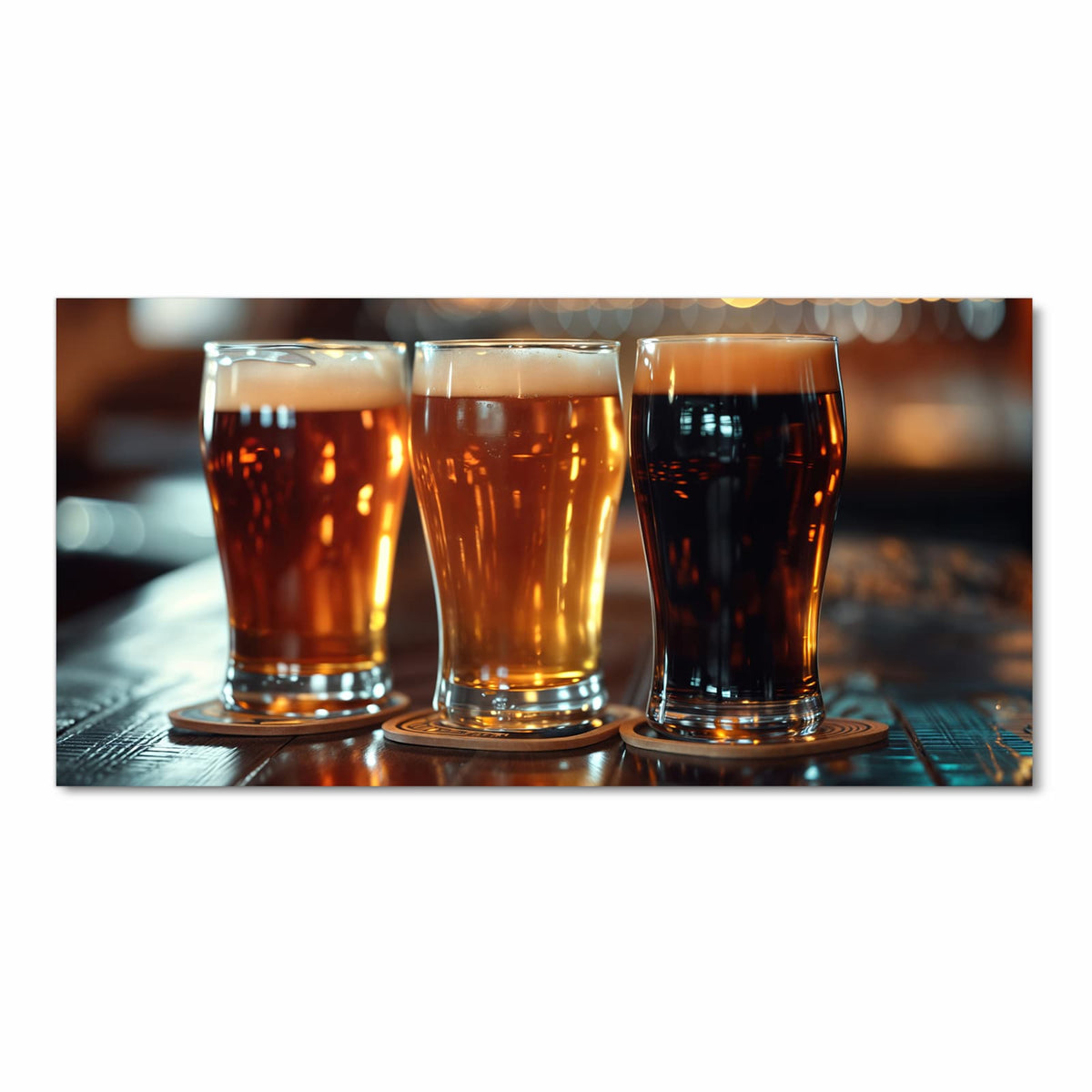Pflegeleichter rutschfester Küchenläufer mit Motiv Drei Biergläser Bar in Frontansicht