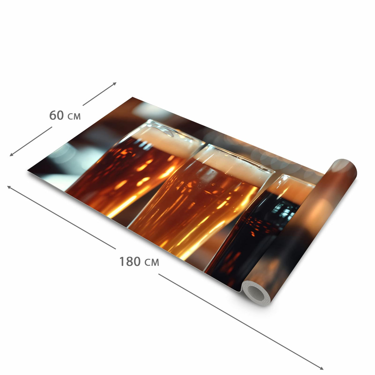 Formstabiler großer Küchenteppich mit Motiv Drei Biergläser Bar in der Größe 80x300 cm