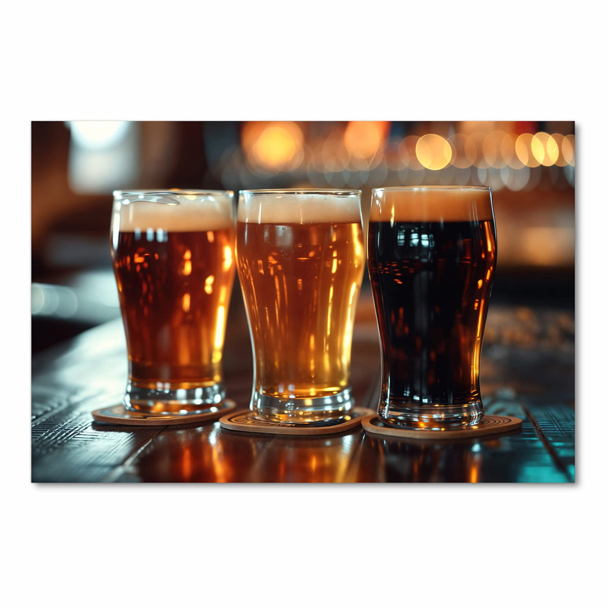 Rutschfester Küchenteppich mit Motiv Drei Biergläser Bar in Frontansicht, abwaschbar