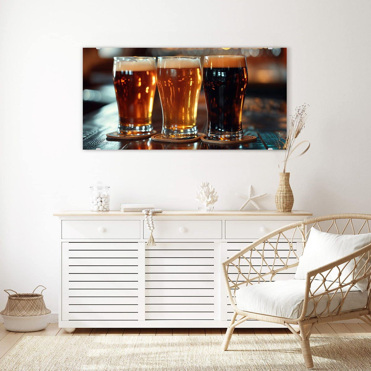 Echtglas, 4 mm – kein Acryl, keine Folie – Wandbild - Drei Biersorten - Querformat