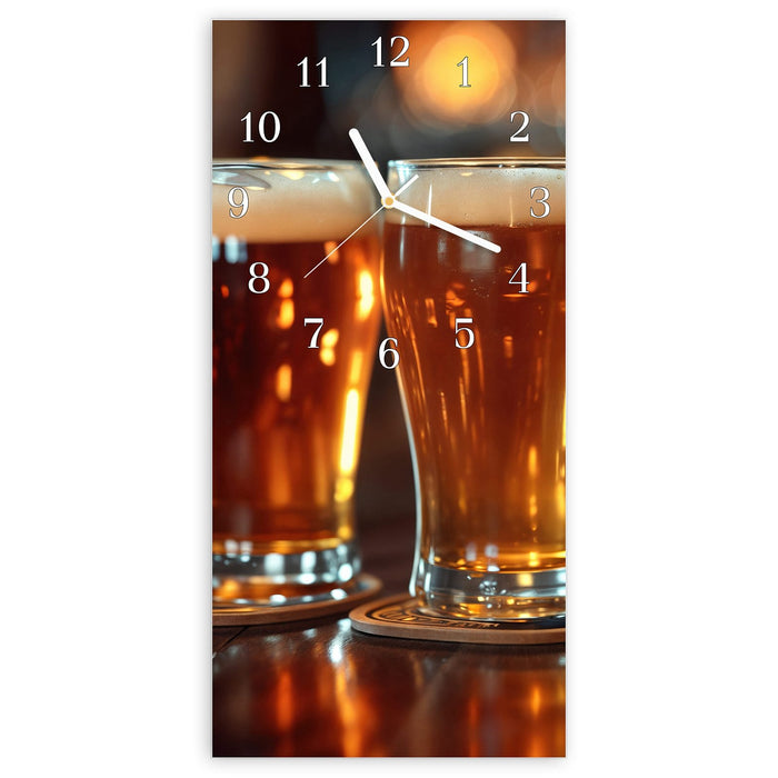 Wanduhr Drei Biergläser Bar aus Glas – Hochformat 30 × 60 cm mit Ziffernblatt Klassisch