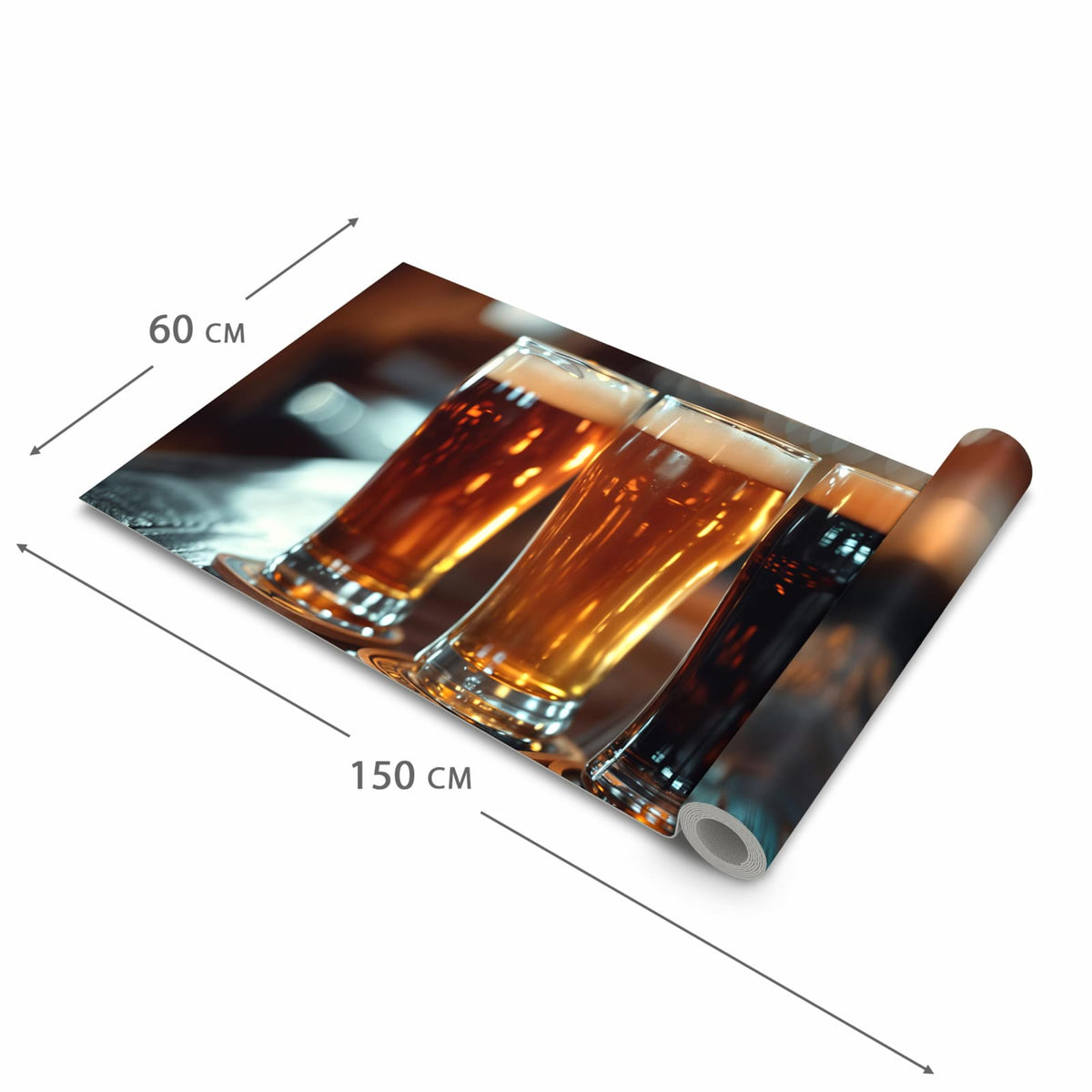 Farbbeständiger waschbarer Küchenteppich mit Motiv Drei Biergläser Bar in der Grösse 80x300 cm