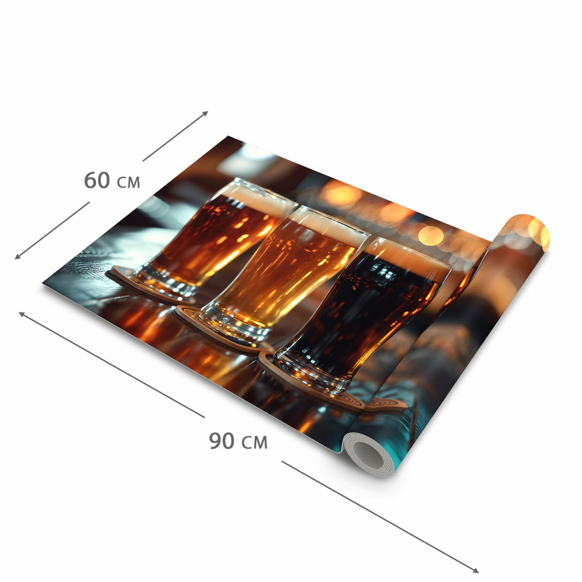 Abriebfester Küchenläufer mit Motiv Drei Biergläser Bar in der Grösse 90x180 cm