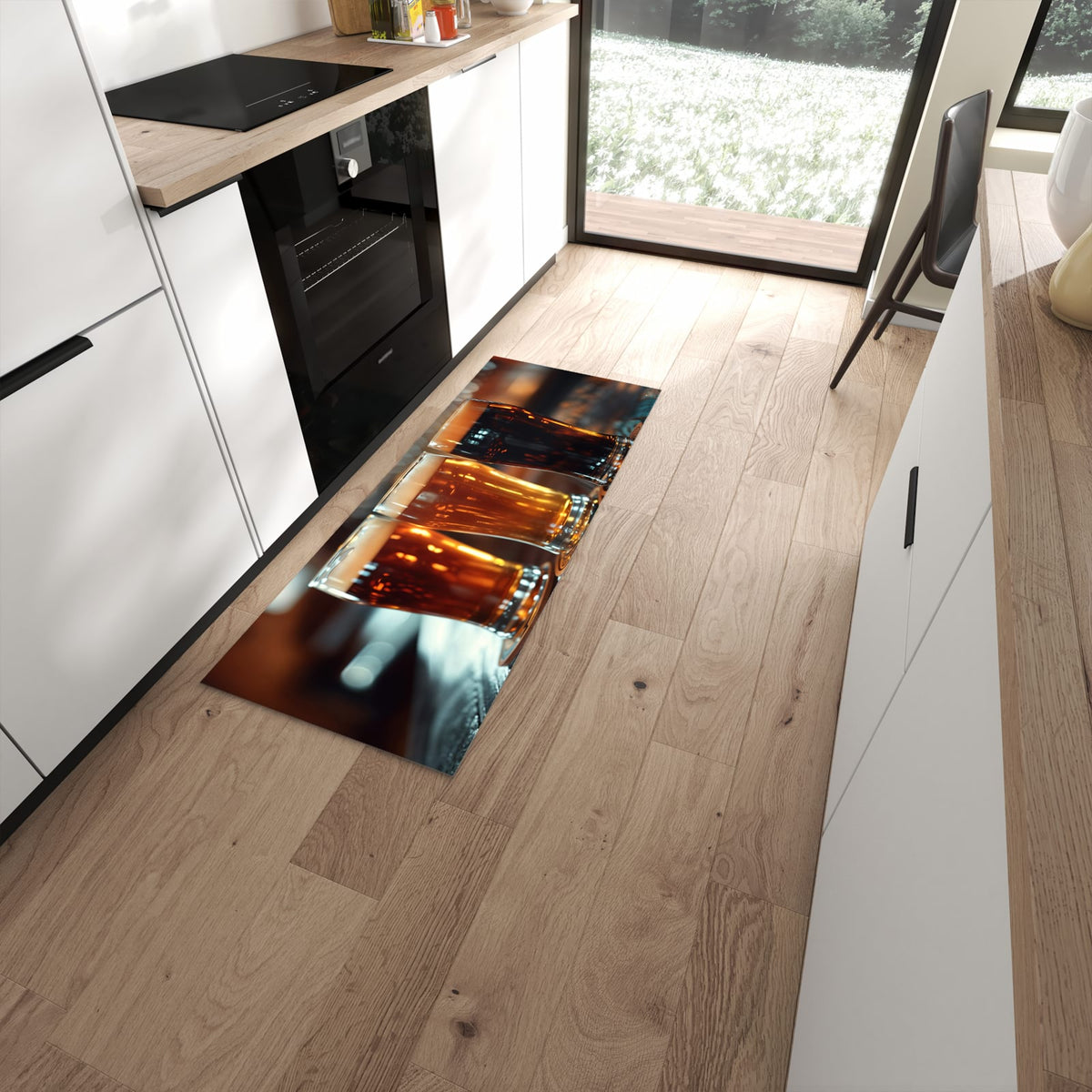 Leicht zu reinigender Küchenteppich mit Motiv Drei Biergläser Bar in moderner Küche #grösse_60 x 150 cm