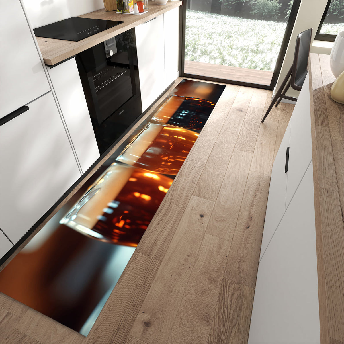 Waschbarer Küchenteppich mit Motiv Drei Biergläser Bar in moderner Küche