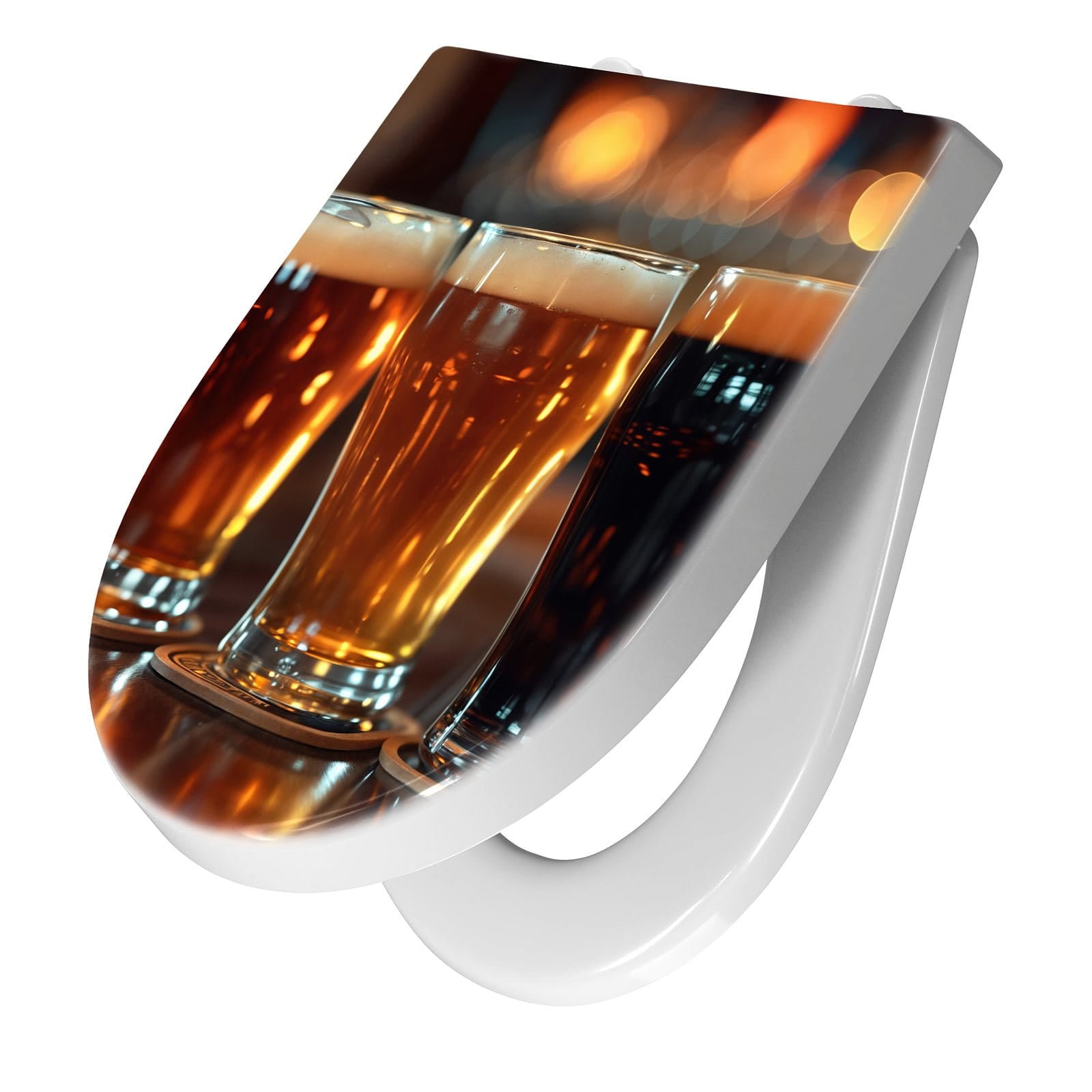 WC-Sitz mit Absenkautomatik Drei Biergläser Bar