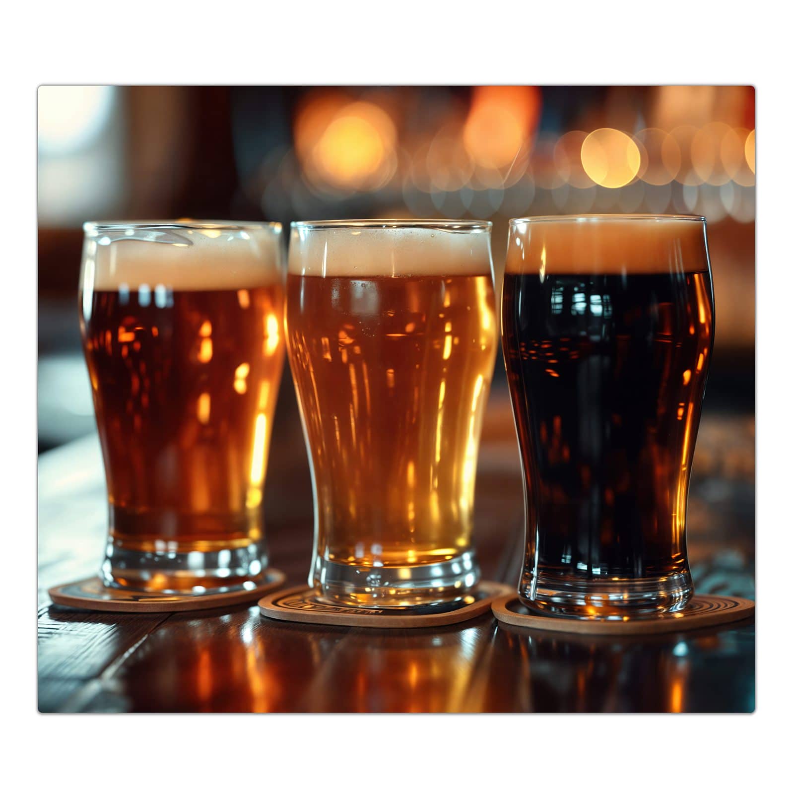 1-teilige Herdabdeckplatte mit Drei Biergläser Bar-Motiv in der Frontansicht #grösse_1-Teilig (60x52cm)