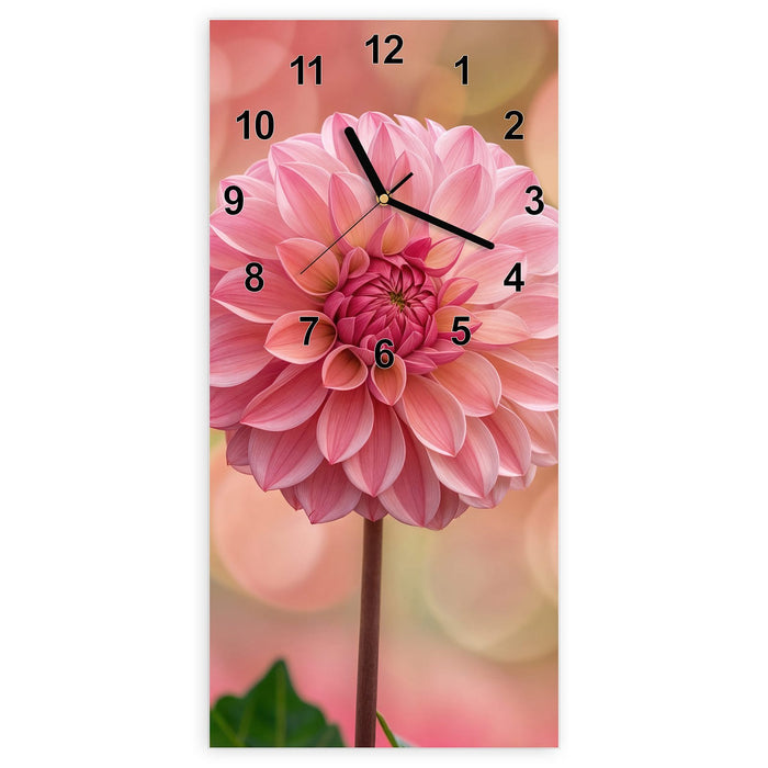Wanduhr Drei Blumenblüten aus Glas – Hochformat 30 × 60 cm mit Ziffernblatt Modern