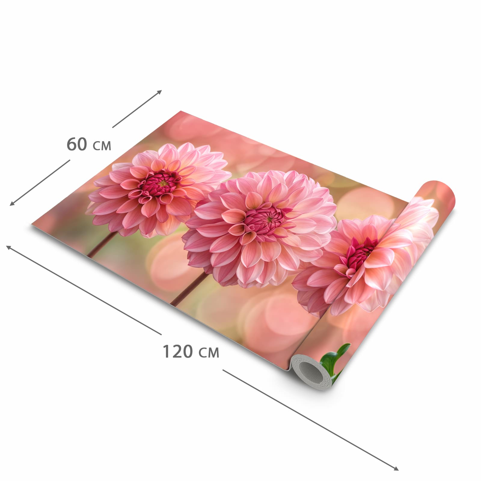 Pflegeleichter dünner Küchenteppich mit Motiv Drei Blumenblüten in der Grösse 80x300 cm