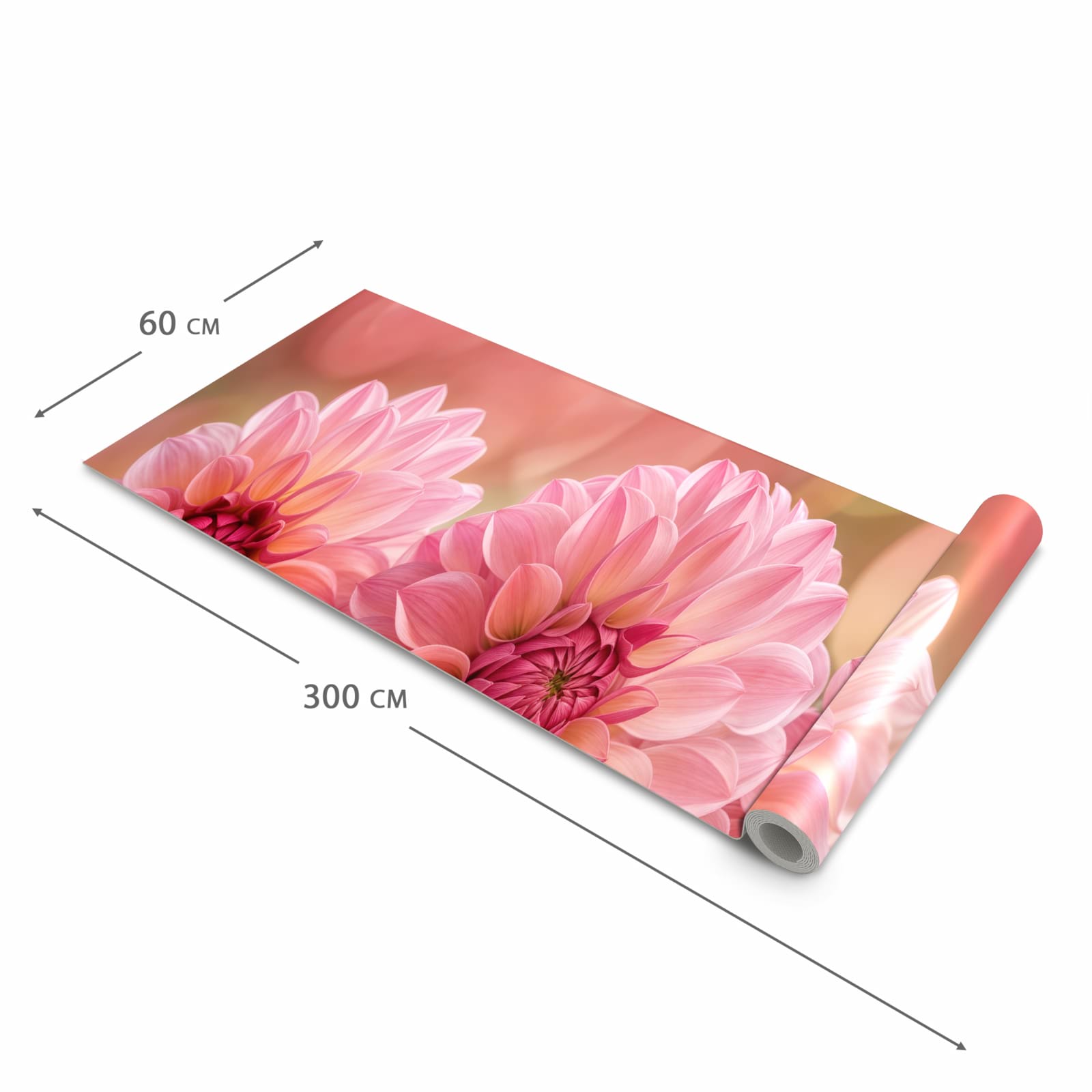 Hygienischer rutschfester Küchenteppich mit Motiv Drei Blumenblüten in der Grösse 80x300 cm