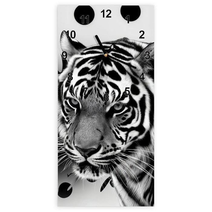 Wanduhr Tigerpunkte aus Glas – Hochformat 30 × 60 cm mit Ziffernblatt Modern