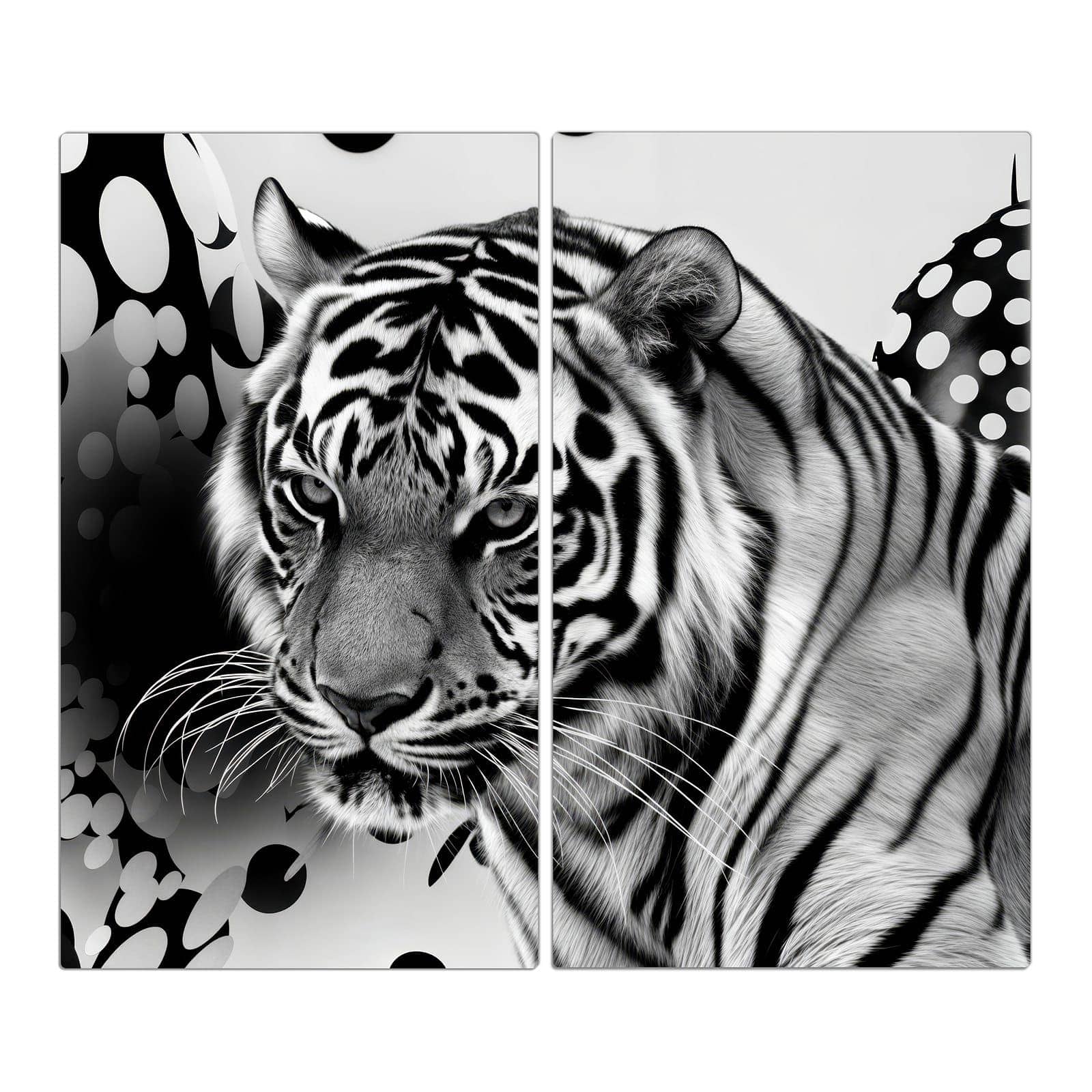 2-teilige Herdabdeckplatte aus Glas mit Tigerpunkte-Motiv in der Frontansicht #grösse_2-Teilig (60x52cm)
