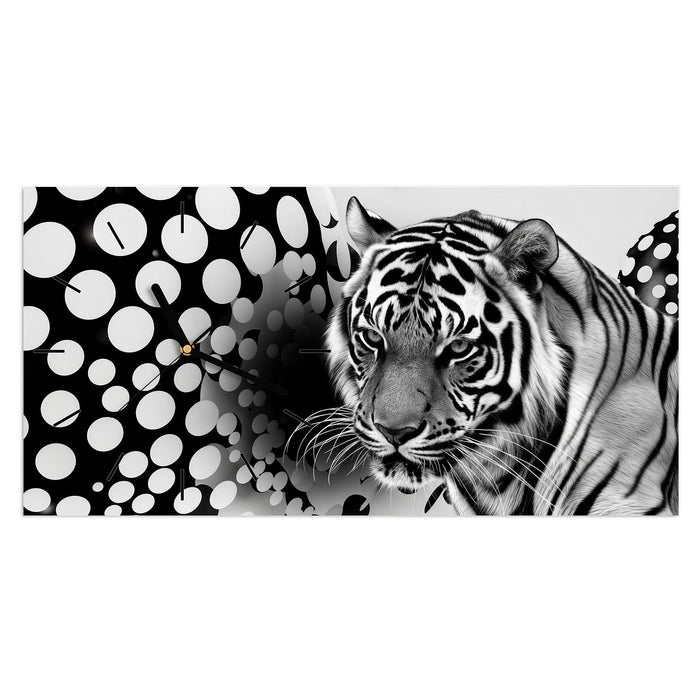 Wanduhr Tigerpunkte aus Glas – Querformat 60 × 30 cm mit Ziffernblatt Linie