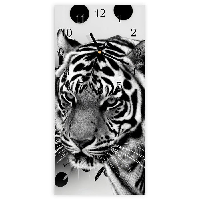 Wanduhr Tigerpunkte aus Glas – Hochformat 30 × 60 cm mit Ziffernblatt Klassisch