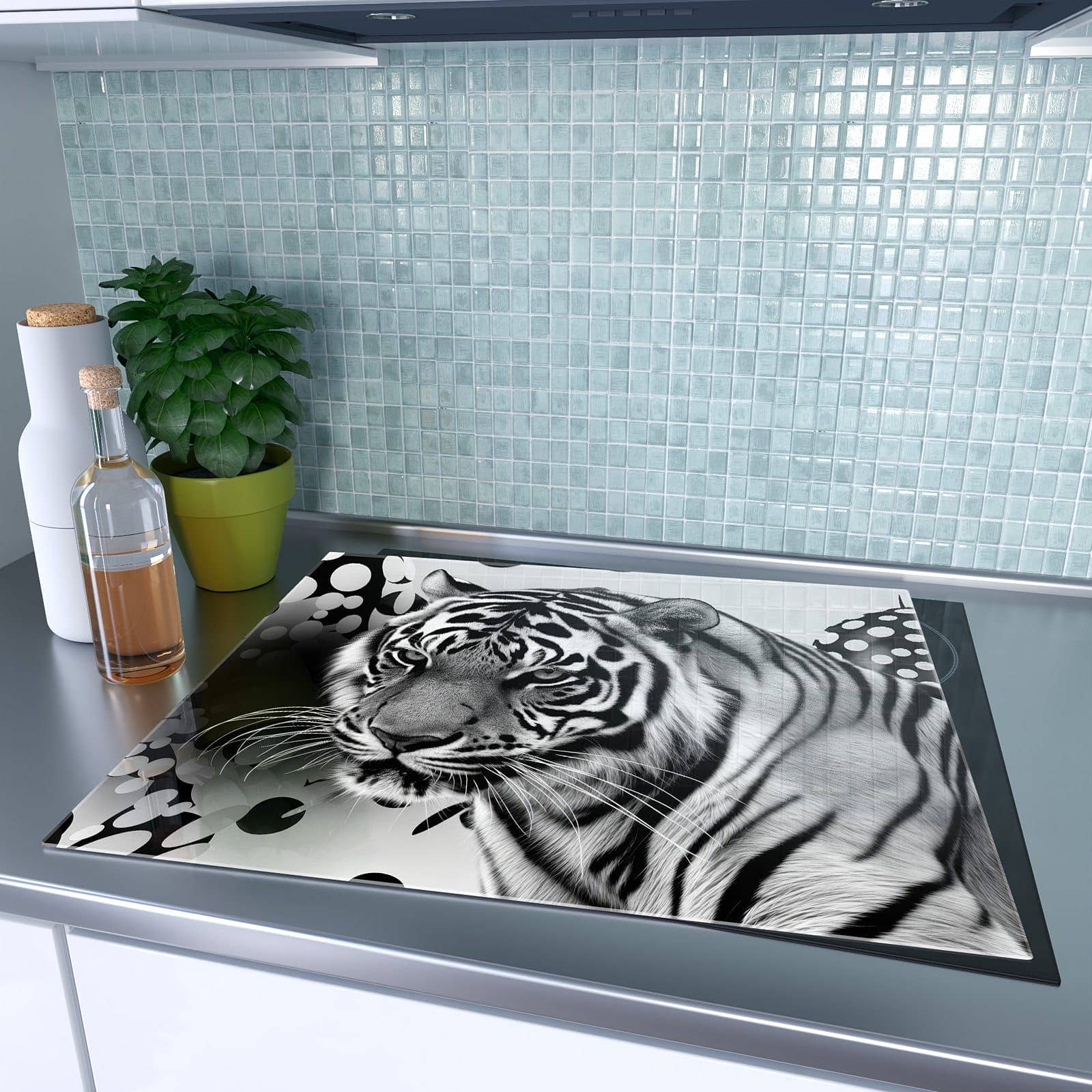1-teilige Herdabdeckplatten mit Tigerpunkte-Motiv auf dem Ceranfeld