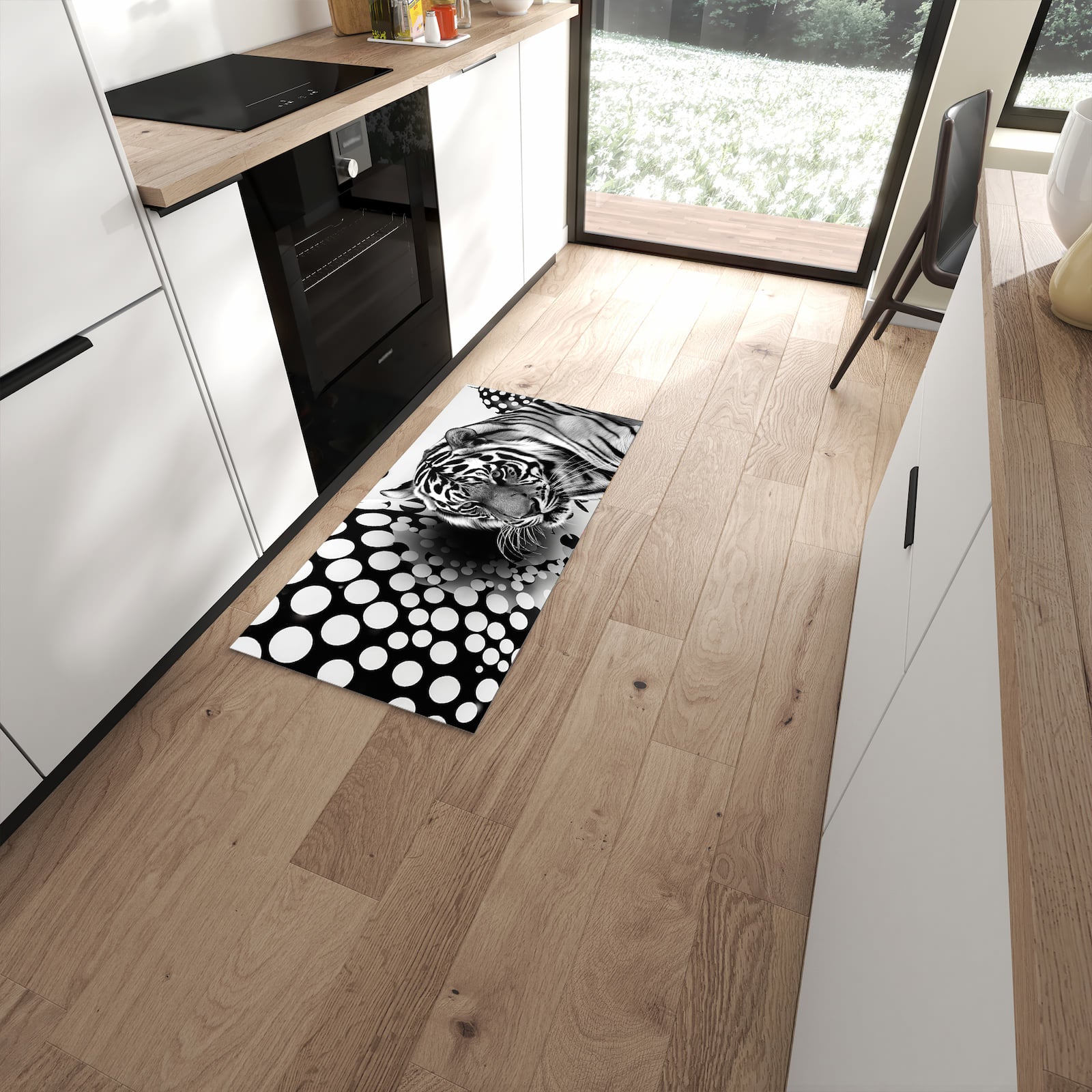 Küchenläufer mit Motiv Tigerpunkte für angenehme Haptik in moderner Küche #grösse_60 x 120 cm