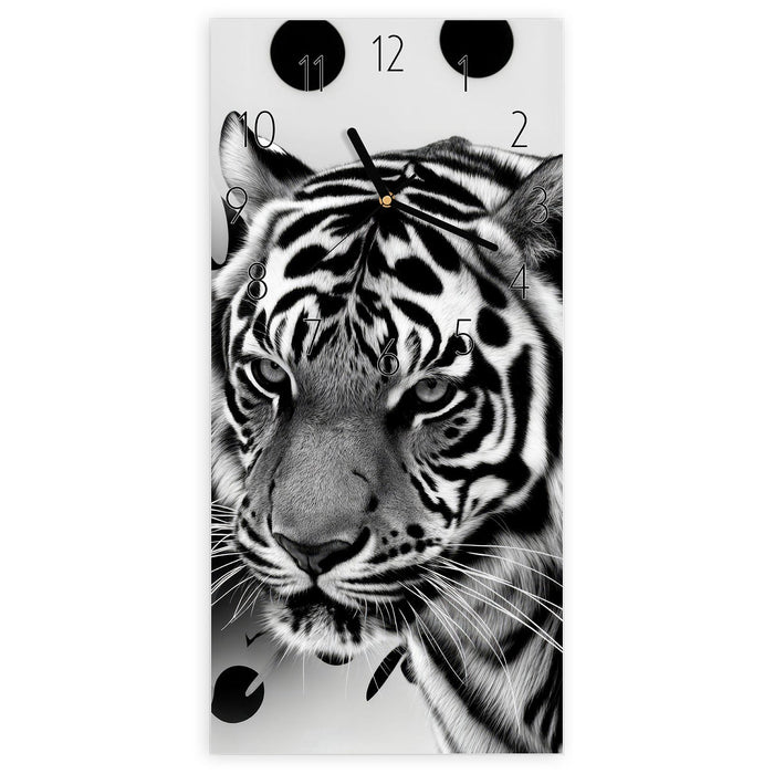 Wanduhr Tigerpunkte aus Glas – Hochformat 30 × 60 cm mit Ziffernblatt Elegant