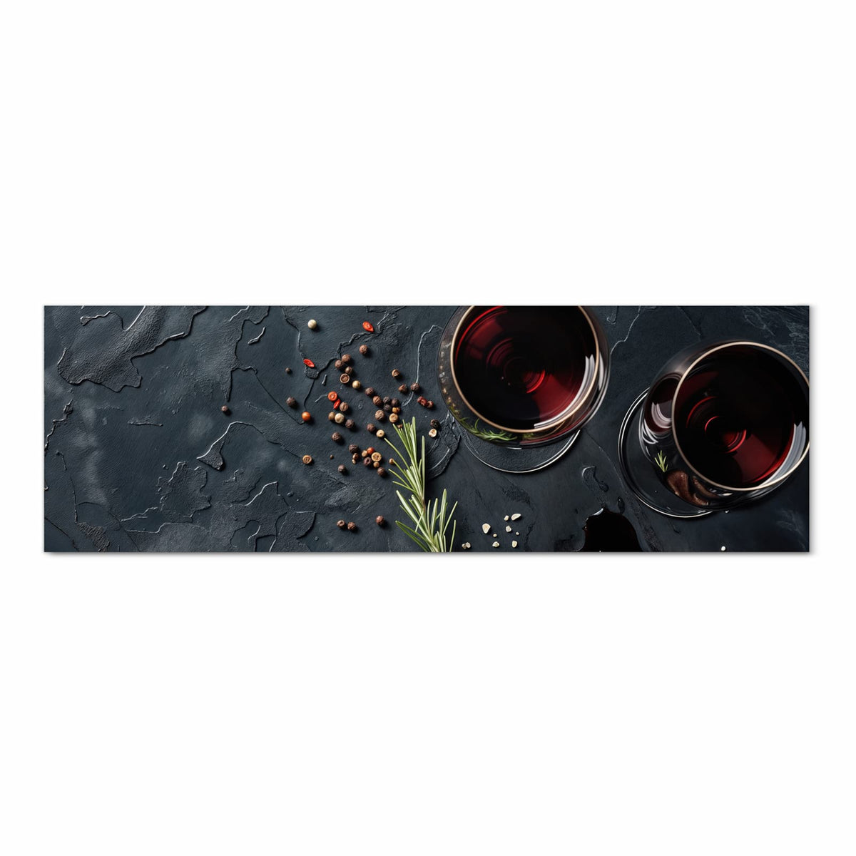 Hygienischer rutschfester Läufer mit Motiv Steak und Rotwein in Frontansicht für den Flur