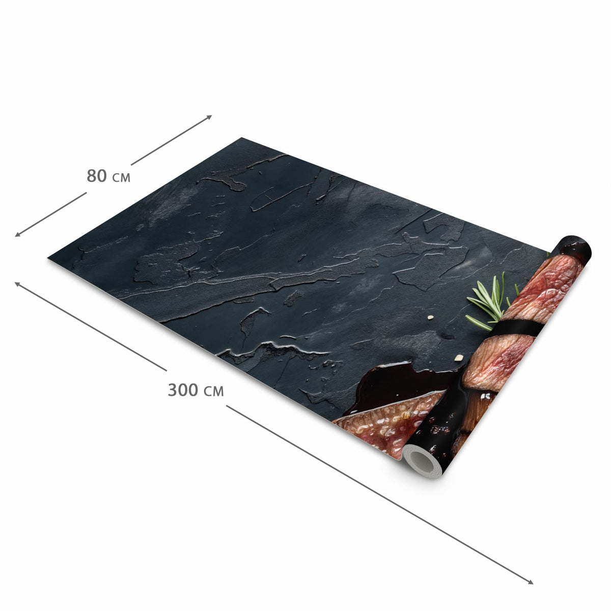 Küchenläufer mit Motiv Steak und Rotwein in der Grösse 80x280 cm für Ordnung & Übersicht