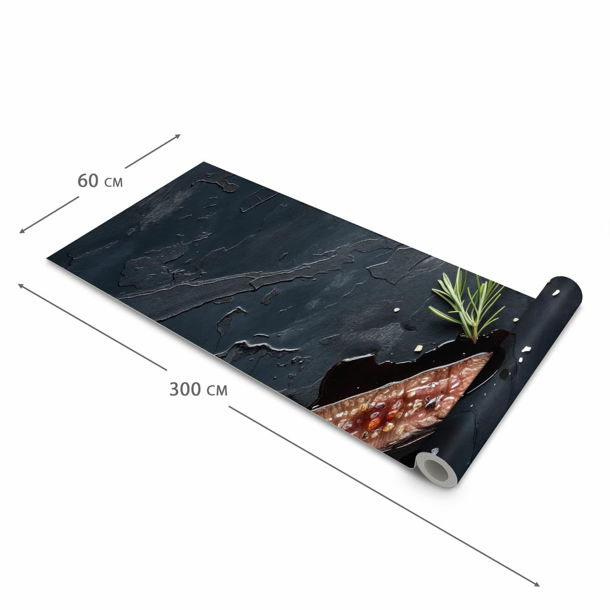 Waschbarer Küchenteppich mit Motiv Steak und Rotwein in der Größe 80x280 cm