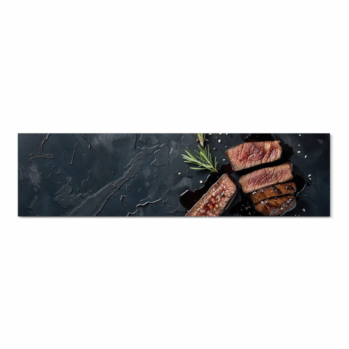 Waschbarer rutschfester Küchenteppich mit Motiv Steak und Rotwein in Frontansicht